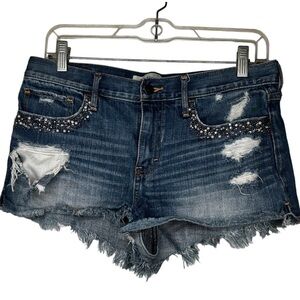 Abercrombie‎ Beaded Destroyed Jean Shorts